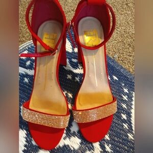 Women's RED rhinestone strap fashion heel